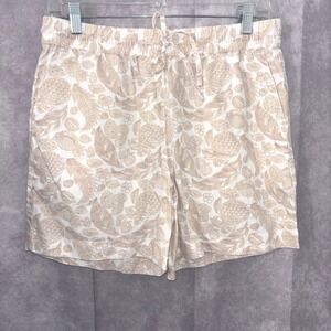 NWT Talbots Beige Tropical Leaf  Linen Cotton Elastic Waist Shorts Women PMedium